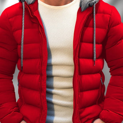 Men's Lightweight Winter Coat Zipper Hood Drawstring