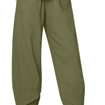 Women's Cropped Culottes Lightweight Fabric Wide Leg Elastic Waist