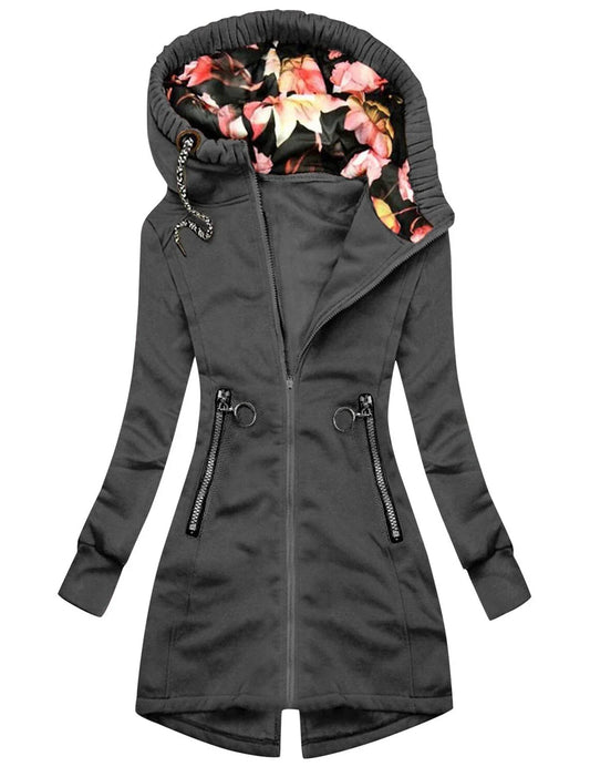Women's Waterproof Rain Jacket with Hood and Floral Design