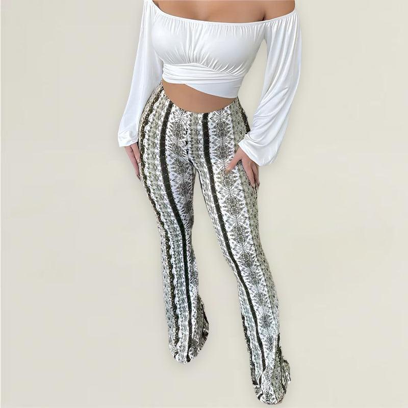 Women's Flared Trousers Textured Pattern High-Waisted Retro Style