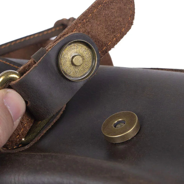 Men's Leather Backpack with Buckle Strap