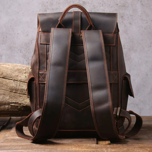 Men's Leather Backpack with Buckle Strap