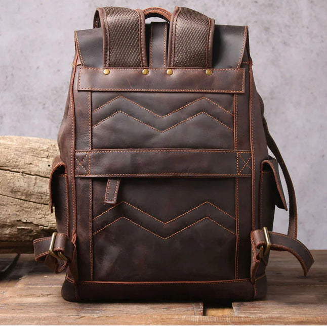 Men's Leather Backpack with Buckle Strap