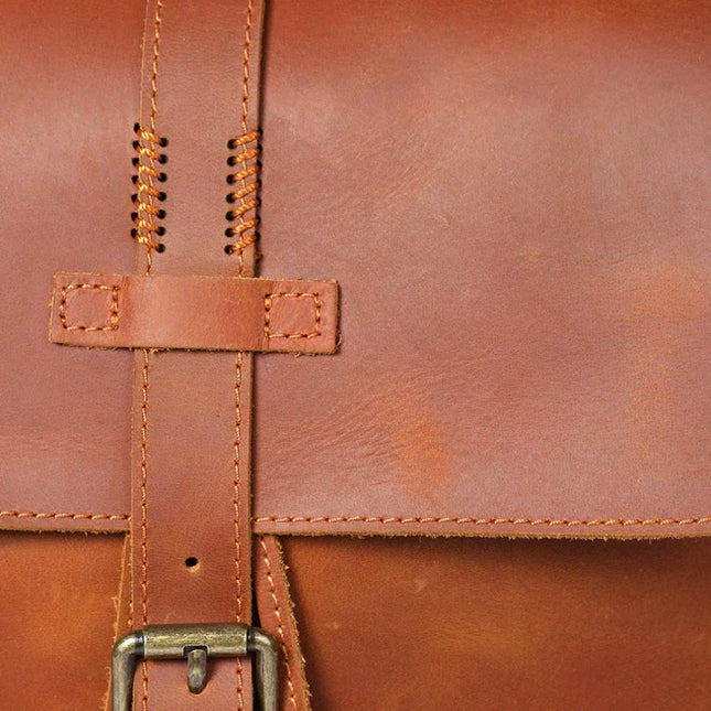 Men's Leather Backpack with Buckle Strap