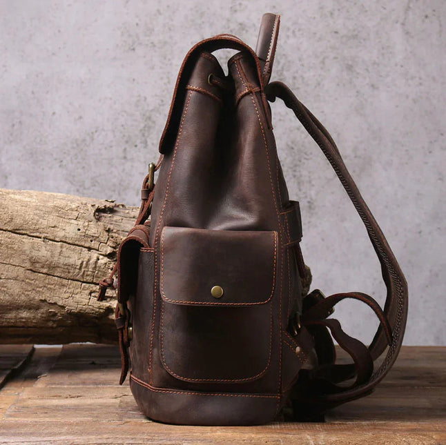 Men's Leather Backpack with Buckle Strap
