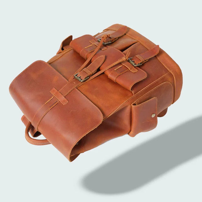 Men's Leather Backpack with Buckle Strap