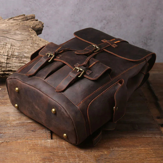 Men's Leather Backpack with Buckle Strap