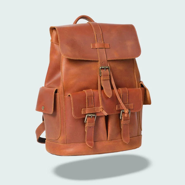 Men's Leather Backpack with Buckle Strap