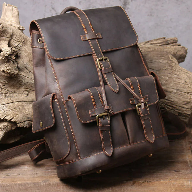 Men's Leather Backpack with Buckle Strap