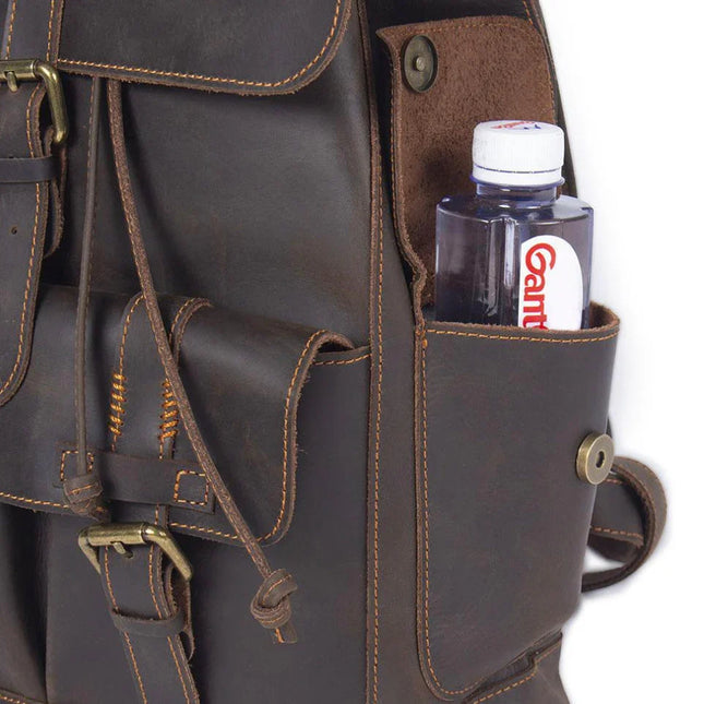 Men's Leather Backpack with Buckle Strap