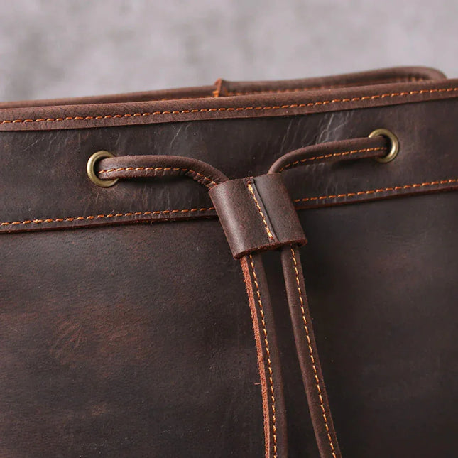 Men's Leather Backpack with Buckle Strap