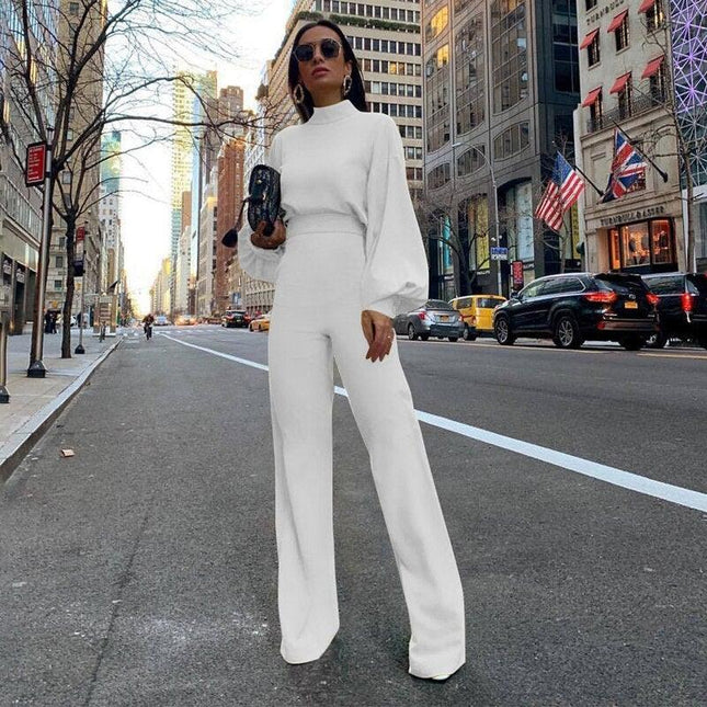 Women's Slim Fit Long-Sleeve High Collar Jumpsuit