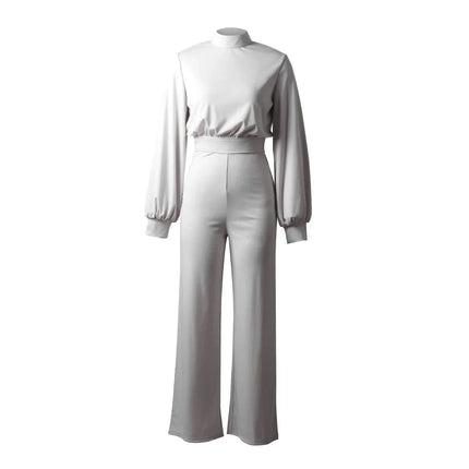 Women's Slim Fit Long-Sleeve High Collar Jumpsuit