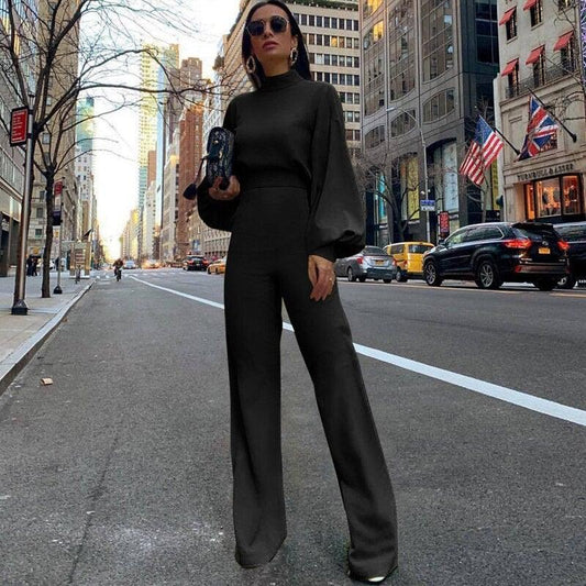 Women's Slim Fit Long-Sleeve High Collar Jumpsuit
