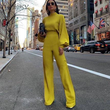 Women's Slim Fit Long-Sleeve High Collar Jumpsuit