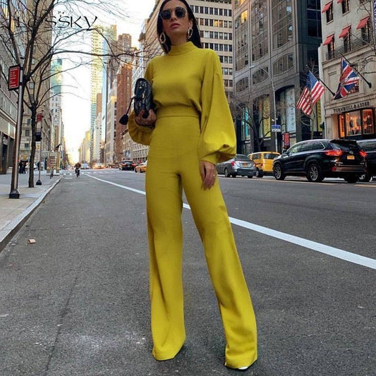 Women's Slim Fit Long-Sleeve High Collar Jumpsuit