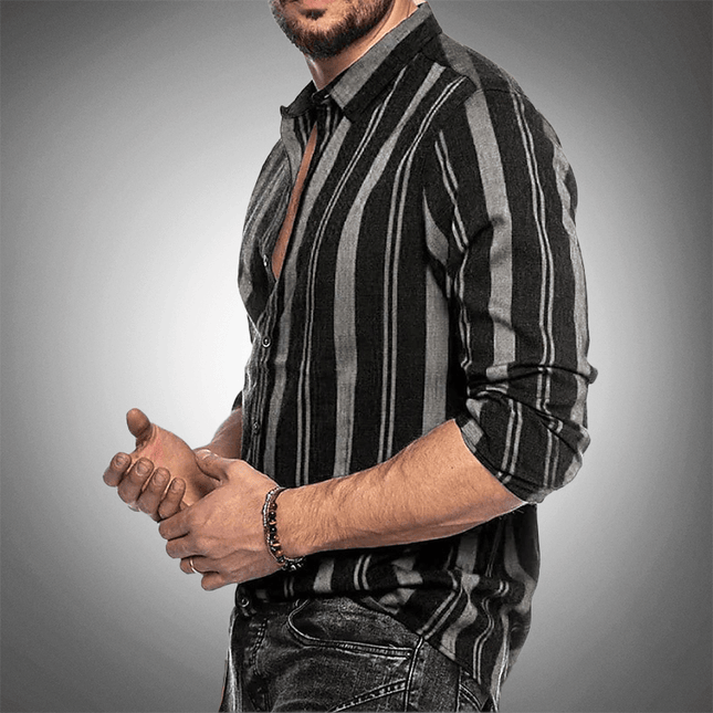 Men's Long Sleeve Button-Up Shirt Striped Tailored Fit