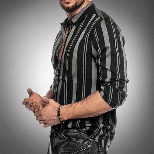 Men's Long Sleeve Button-Up Shirt Striped Tailored Fit
