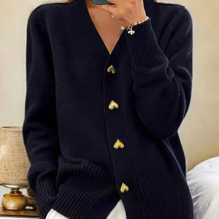 Women's Button-Up Plain-Colored Cardigan for Winter