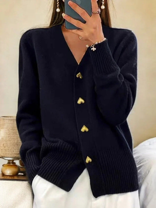 Women's Button-Up Plain-Colored Cardigan for Winter
