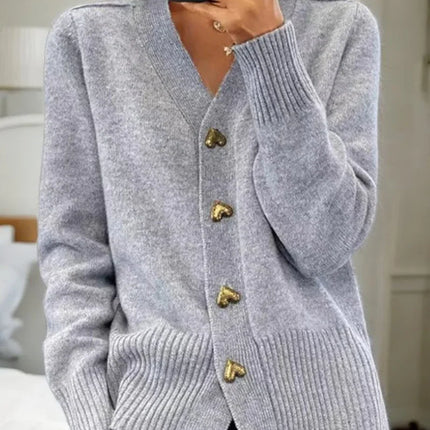 Women's Button-Up Plain-Colored Cardigan for Winter