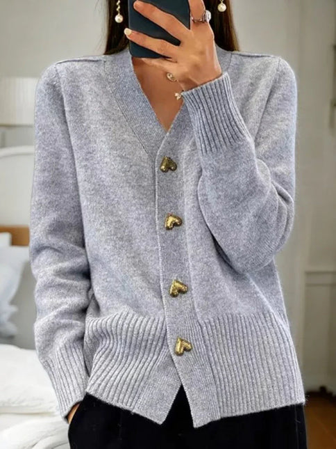 Women's Button-Up Plain-Colored Cardigan for Winter
