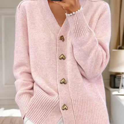 Women's Button-Up Plain-Colored Cardigan for Winter