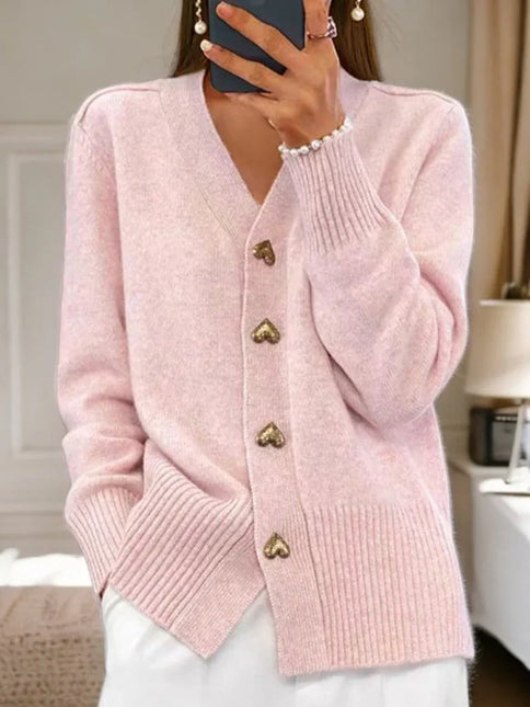 Women's Button-Up Plain-Colored Cardigan for Winter