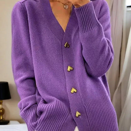 Women's Button-Up Plain-Colored Cardigan for Winter