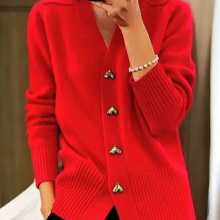 Women's Button-Up Plain-Colored Cardigan for Winter