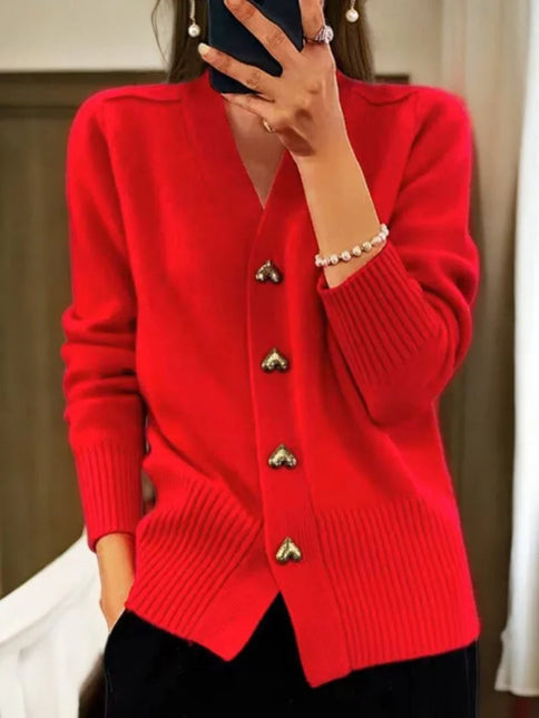 Women's Button-Up Plain-Colored Cardigan for Winter