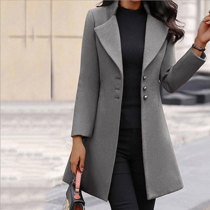 Women's Wool Blend Tailored Coat Mid-Thigh Length Notched Lapel