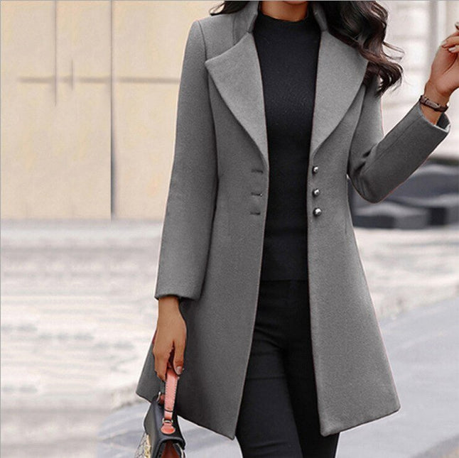 Women's Wool Blend Tailored Coat Mid-Thigh Length Notched Lapel