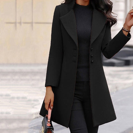Women's Wool Blend Tailored Coat Mid-Thigh Length Notched Lapel