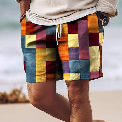 Men’s Knee-Length Patchwork Shorts - Lightweight Elastic Waist with Drawstring