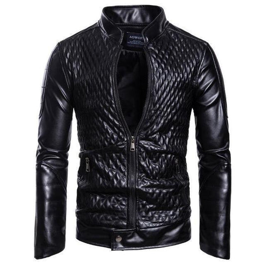 Men's Leather Jacket Diamond Pattern