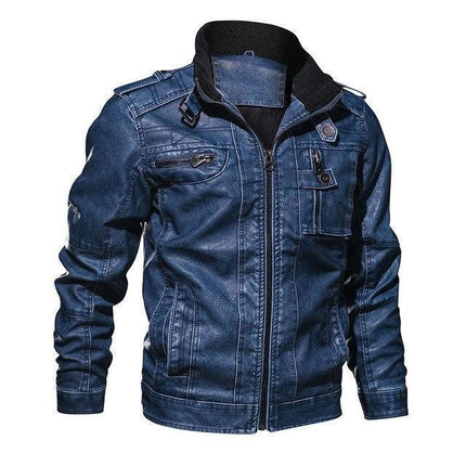 Men's Motorcycle Jacket PU Leather Warm Casual