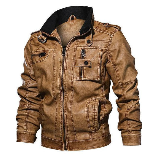 Men's Motorcycle Jacket PU Leather Warm Casual