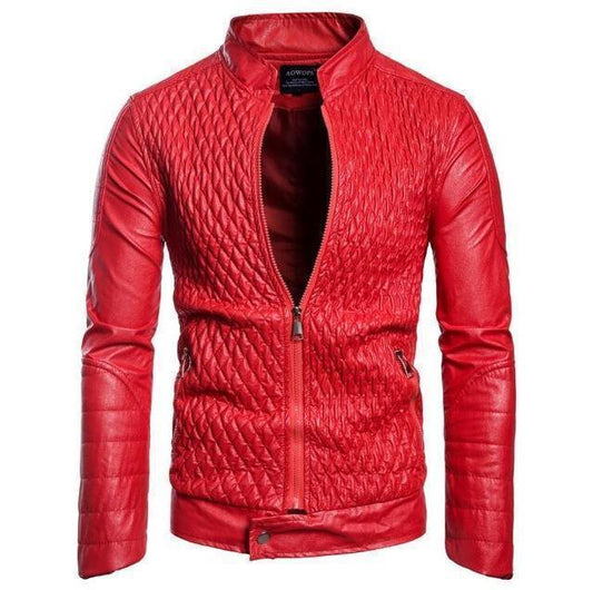 Men's Leather Jacket Diamond Pattern