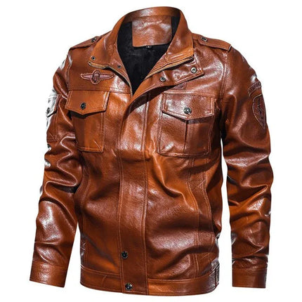 Men's Casual Jacket PU Leather with Patch Details