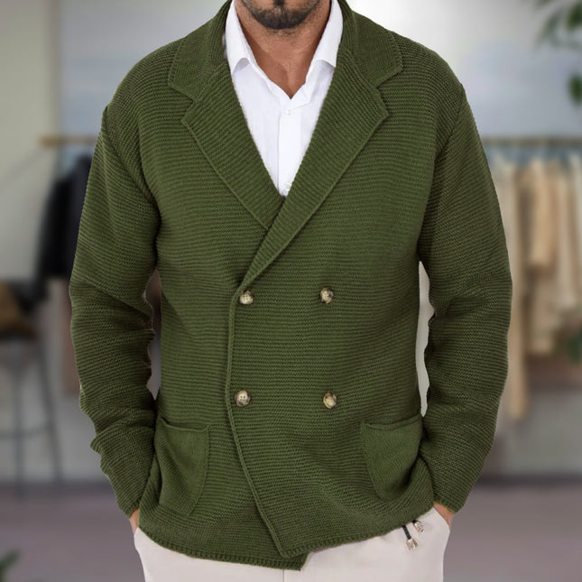 Men's Textured Knit Cardigan Double-Breasted Blazer Lapel Regular Fit