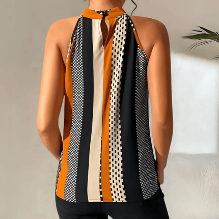 Women's Halter Top Geometric Print Keyhole Neck