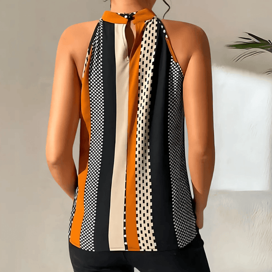 Women's Halter Top Geometric Print Keyhole Neck