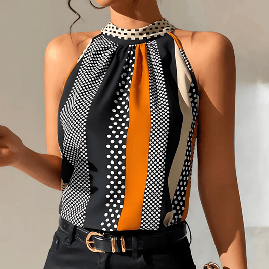 Women's Halter Top Geometric Print Keyhole Neck